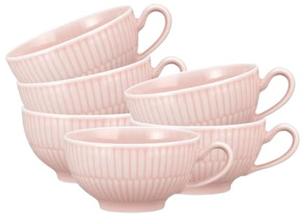 Seltmann Weiden Amina Teetassen 6er Set, 220 ml, Große Teeobertassen mit dezentem Reliefmuster, Spülmaschinen- und Mikrowellenfest, Porzellan, Rosé
