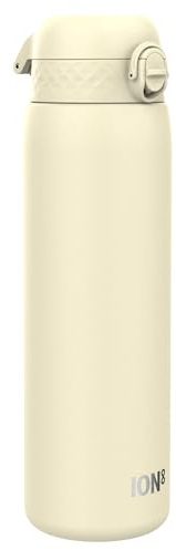 Ion8 Gourde Inox Léger 1 Litre, Non Isolé, Anti-Fuite, Facile à Ouvrir, Verrouillage Sécurisé, Lavable au Lave-Vaisselle, Poignée de Transport, Acier Inoxydable, 1200ml, Blanc Crémeux