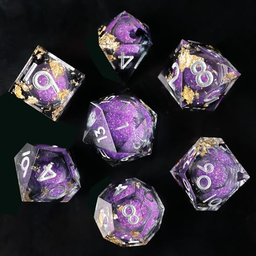 DND-tärningar set med 7 flytande kärna, sables mouvants polyedriska tärningar med vassa kanter i resin för Dungeons and Dragons, D&D RPG-tärningar D20 D12 D10 D8 D6 D4 handgjorda för rollspel
