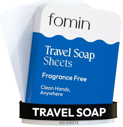 FOMIN - Antibacterial Paper Soap Sheets Tin for Traveling - (100 Sheets) Fragrance Free Portable Travel Hand Soap Sheet, Dissolvable Mini Camping Hand Soap for Hand Washing
