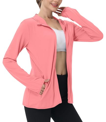 BFSWL Ropa de protección UV para mujer, chaqueta de manga larga, verano, transpirable, capucha, solar, deportiva, UV