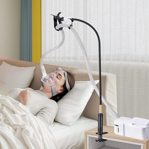 NIdreamCE CPAP Schlauchhalter Höhenverstellbar Schwenkbarem Arm,der Ihren CPAP-Schlauch Sicher und 360°hält Halteklammer,Verhedderungsfrei,CPAP-Zubehör & Robust