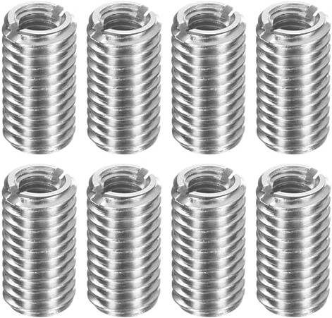 sourcing map 8Pcs Threaded Insert, Stainless Steel M5-0.8 Female to M8-1.25 Male Repair Nut 15mm Long Thread Adapters Sleeve Reducing Nut Thread Repair Screw for Hardwoods Softwoods