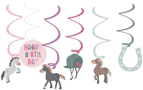 Folat 27507 Pferd Geburtstag Deko Rosa - Hängdekoration - Happy Horse - 6 Stück - Pferdparty Dekoration