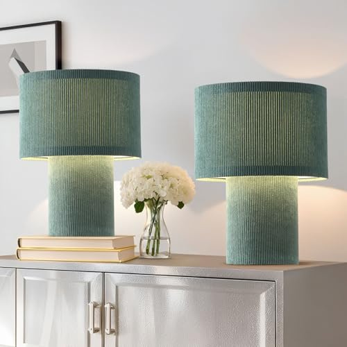 EOEYYOYB Nachttischlampe 2er Set, Moderne Vintage Tischlampe Wohnzimmer, Lampe Tisch E27-Fassung, Led Nachttischlampe Schlafzimmer, Wohnzimmer, Grün