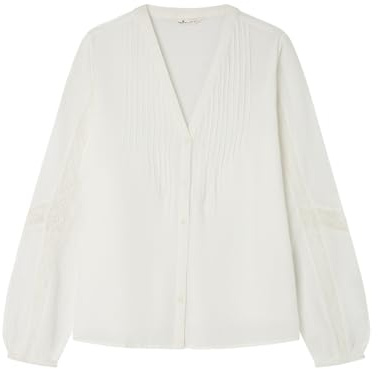 Springfield Long Blouse with Pintucks and Laces ON Sleeves Blusa De Manga Larga, Marrón, 40 para Mujer