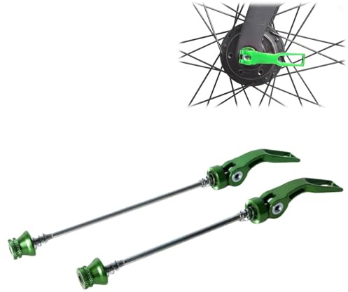 Xunzhi Bike Quick Release Skewers Front and Rear Set,Bike Wheel Hub Skewers,St-eel Quick Release S/kewer,Bicycle Quick R/elease Wheel Nuts,B/ike Wheel S/kewers Rod Lever,Front and Rear Sk/ewers,Green