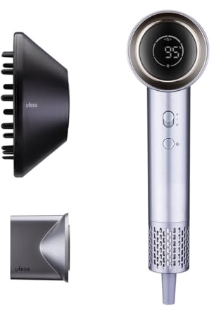 Ufesa Asciugacapelli Ion Plasma Lux, sensore di temperatura, motore 110.000 rpm, generatore di ioni, schermo digitale, elimina il crespo, accessori magnetici, 2 velocità 2 temperature,silenzioso