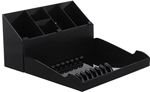 BAZEITFLOW 1 Set Haircut Tools Organizer Scissor Holder Hairdressing Storage Box for Easy Access Display Elegant Black Design with Tray for Combs Clips More Hairdressing Items