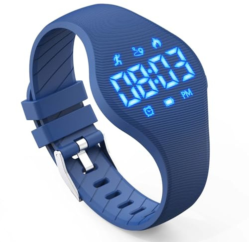 Konewos Kids Led Fitness Tracker Watch for Boys Girls, No App, Digital Sport Wristwatch, Waterproof, with Pedometer Alarm Clock, for Teens Children Students Ages 5-16 (deep Blue)