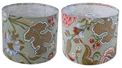 TMTGTS Pantalla de tela de 330 x 225 mm, pantallas de tela con estampado de flores y hojas, para lámparas de mesa, lámparas de pared, lámparas de pie