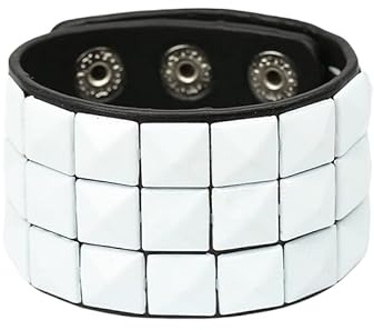 Pulsera Gótica De Cuero con Tachuelas para Hombre Y Mujer Estilo Retro Punk Rock Pulsera Ancha De Cuero Ajustable Brazalete Ancho Joyería Unisex para Halloween Color Blanco