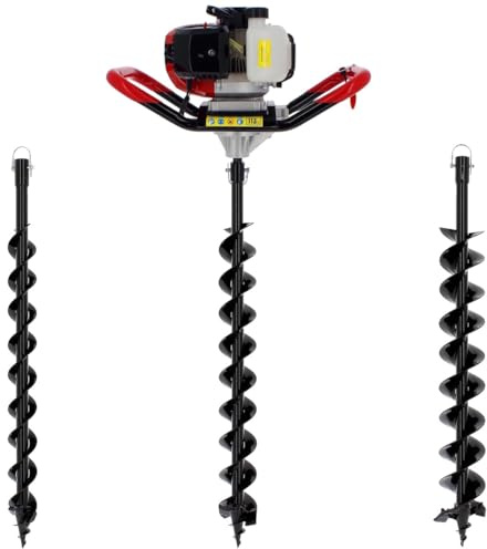 Suricut Tarière Thermique Semi-Professionnelle 62 cm3 + Lot de 3 mèches (60, 80 et 100 mm)
