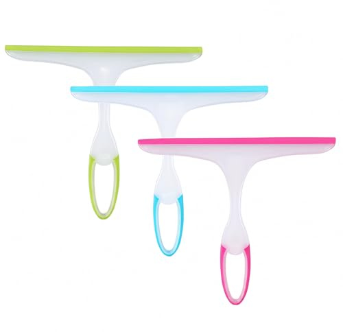3 Pcs Window Squeegees, Shower Squeegees for Bathroom, Plastic Window Cleaner Squeegees, Glass Screen Cleaning Rubber Blade, Cleaner Scraper Washer for Mirror, Bathroom, Window, Floor, Glass