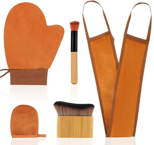 DEBETOOL 5 in 1 Self Tanner Mitt Applicator Kit - Professional Self Tanning Mitt & Back Applicator, Includes Face Tanner Mitt & Body Brush for Streak-Free, Palm-Free Tan