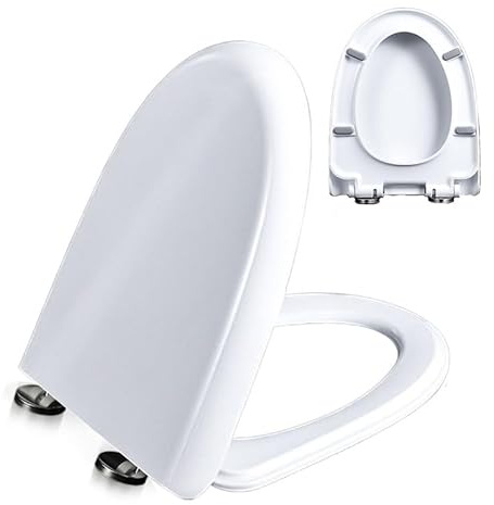 Coperchio WC a Chiusura Rallentata, Copriwater Universali Bianco in PP, Tavoletta WC con Smontaggio Rapido con un Clic, Facile da Montare e Pulire, Sedile WC Forma di D/U, 02N, 44x35cm