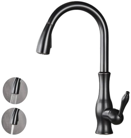 EGTink Rubinetto da cucina estraibile miscelatore rubinetto lavello cucina con doccetta rubinetteria da cucina retrò in ottone miscelatore per lavabo rotante a 360° caldo e freddo, nero