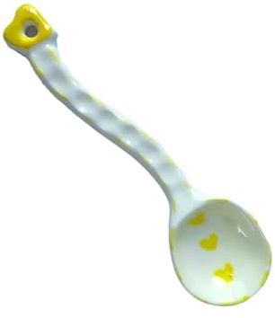ALMLNLL Cuchara sopera (2 Unidades) - de cerámica con Mango Curvo único. pequeña, Ideal for postres, desayunos, café, Helados y Mucho más(Yellow)