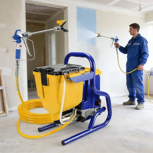 Sprayer Pittura Senz'aria Professionale per Pareti,1800W Kit Pistola a Spruzzo Elettrica,Macchina ad Alta Efficienza per Pitturare Pareti & Soffitti/Legno & Metallo,Flusso 2.1L/min,Tubo in Fibra 8M