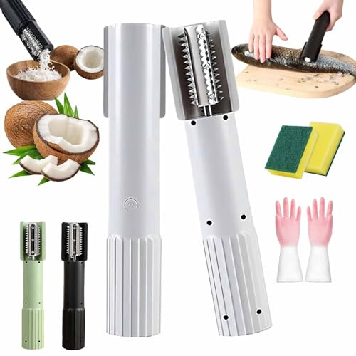 2026 Upgraded Electric Coconut Grater Machine,Portable Handheld Coconut Scraper Peeler Shredder,Anti-Splashrotating Stainless Steel Fish Scale Peeler, Long Battery Life/Waterproof (White)