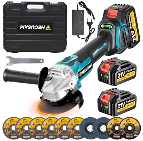 Meuleuse d'angle sans fil 125 mm, Ensemble de meuleuse d'angle avec batterie Flex avec 2x 4.0Ah, moteur sans balais de 1200W à 4 vitesses 10 500 tr/min, 10 disques de coupe pour le découpage, le