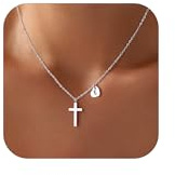 M MOOHAM Kreuz Kette Herz Halskette Damen - 14K Weißgold Vergoldet Silber Kreuz Herz Kette mit Buchstaben A-Z Geburtstagsgeschenk für Frauen Freundin Mädchen Geschenke für Geburtstag