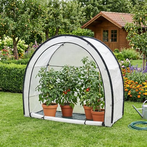 [en.casa] Invernadero Exterior Larshasas Invernadero Pequeño para Tomates Plantas en Macetas Carpa para Cultivo Abertura Fácil Fibra de Vidrio Plástico 180 x 80 x 170 cm - Transparente