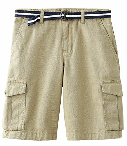 Chaps Boys' Cargo Chino Flat Front Belted Shorts (18, Hudson Khaki)