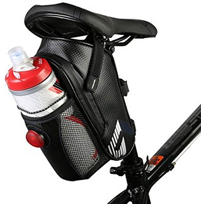 Bike Saddle Bag, XPhonew Waterproof Carbon Fiber Rear Under Back Seat Pack Bike Saddle Bag Storage Pannier with Bicycle Tail Light, Water Bottle Pouch Bicycle Repair Tools Kit Pocket Cycling Pocket