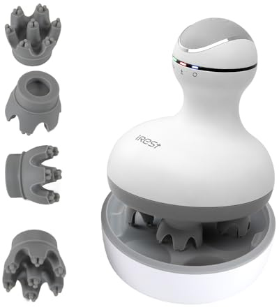 iRest Electric Hair Scalp Massager Rotating Waterproof with 4 Heads 84 Nodes,Handheld Portable Head Massager for Hair Growth,Full-Body Massage and Stress Relax