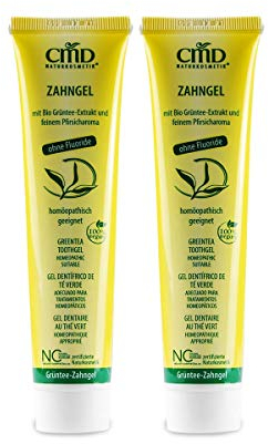 CMD Teebaumöl Zahngel (2x75ml), mit grünem Tee ohne Fluorid, ohne ätherische Öle (Homöopathieverträglich) Bio-Zahnpasta, Vegan, Naturkosmetik für sensible Zähne