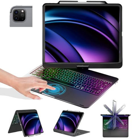 BABG Keyboard Case for iPad Air 13 inch(M3/M2)&iPad Pro 13(M5/M4),iPad Pro 12.9(6th/5th /4th/3rd Gen) Case with Keyboard,360° Rotatable,Toupad,Backlits,Pencil Charging-Black
