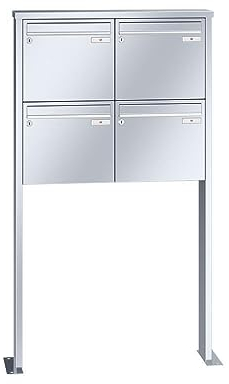 RENZ/Tetro / 4er Freistehende Briefkastenanlage Standbriefkasten / V4A-Edelstahl/Volumen 17 L/mit Fußplatten/Dein-Briefkasten.de