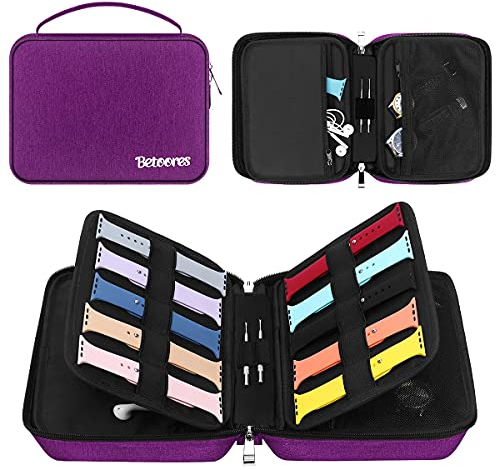 Betoores Rangement Bracelet Montre, Boite de Rangement Tient 40 Bracelets de Montre Nylon Étanche Sac de Rangement Bracelet Convient à Apple Watch - Violet Foncé