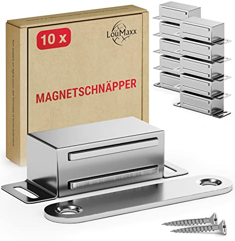 LouMaxx Pestillo magnético fuerte – Fuerza de sujeción 4 kg – Juego de 10 en blanco – Imán para puerta – Cierre magnético – Cierre magnético para armario– Cierre de puerta magnético