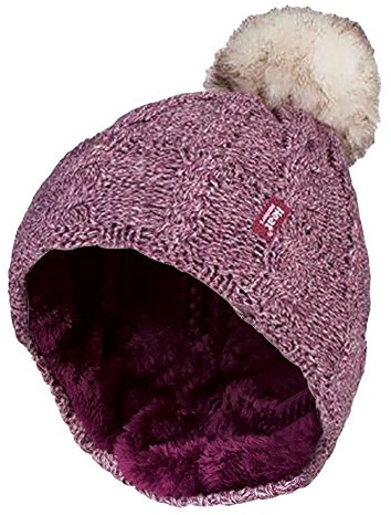 HEAT HOLDERS - Damen Bunt Muster Winter Outdoor Fleece Warm Wintermütze/Beanie Mütze mit Pompon Bommel