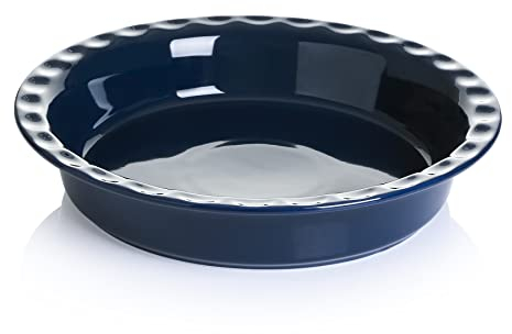 Onniyor Porcelain Pie Pan for Baking, 9 Inch Pie Dish, 52 ounce Non-Stick Pie Plate for Apple Pie, Pumpkin Pie, Pot Pies, Round Baking Dish Pan for Dinner, Oven Safe, Dark Blue
