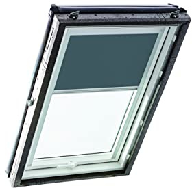 Original Roto Verdunkelungsrollo ZRV - Nahezu vollständige Verdunkelung - Führungsschiene Silber - Dachfenster Baureihe Designo R4/R7 und Classic 43/73 - Größe 114/118 | 11/11 - Stofffarbe Dunkelgrau