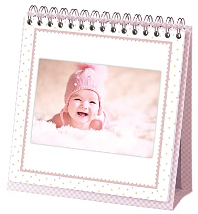 Rössler Papier 13291928900 - Foto-Tischaufsteller Baby Girl, mit Wire-O-Bindung, 12 Blatt, 190 x 190 mm, rosa, 1 Stück | Fotobuch zum Selbstgestalten mit Wire-O-Bindung 19 x 19 cm für Erinnerungsfotos und Dekoration