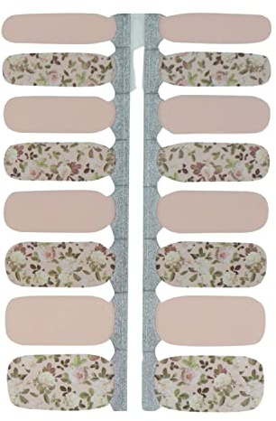 MY NAILS Lot de 16 bandes de vernis à ongles beiges - Motifs fleurs - Autocollants de qualité supérieure - Adhèrent aux ongles naturels et laqués, en acrylique, gel et shellac