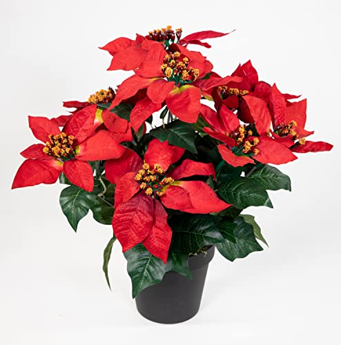 Seidenblumen Roß Weihnachtsstern 40cm rot mit 10 Blüten im Topf GA künstliche Blumen Pflanzen Kunstblumen Poinsettie