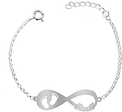 MI JOYA PERSONALIZADA - Pulsera Infinito Mujer Plata Personalizada con Nombre y Pies de Bebé - Regalo original para madre (Infinito Bebé)