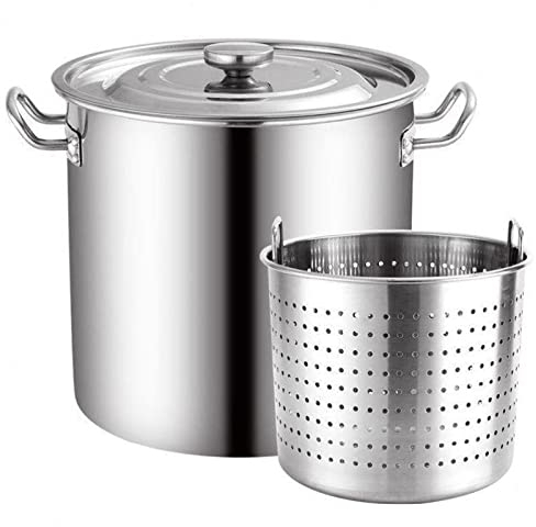 Marmite en acier inoxydable avec panier à tamis 27QT/45QT/63QT Crawfish Seafood Boil Pot Outdoor Cooking Stock Pot for Steaming and Boiling Deep Frying/Siliver / 40x40cm