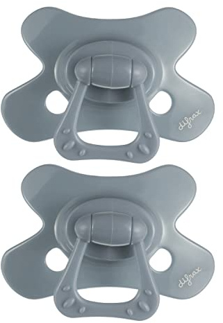 Difrax Baby Schnuller 6-18 Monate Natural – Kirschform Nuckel - Silikon - BPA-frei - Gute Akzeptanz - Optimale Luftzufuhr – Soothie Schnüller ab 6 Monate – Stein/Grau – 2 Stück