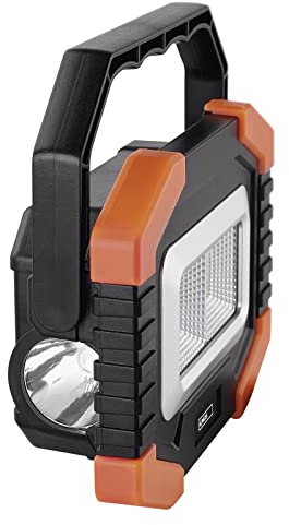 EMOS LED-Arbeitsleuchte, kleiner tragbarer Arbeitsstrahler, Helligkeit 350 lm, 110 m Leuchtweite, 2 Lichtmodi, batteriebetrieben mit bis zu 20 Stunden Leuchtdauer, drehbarer Handgriff