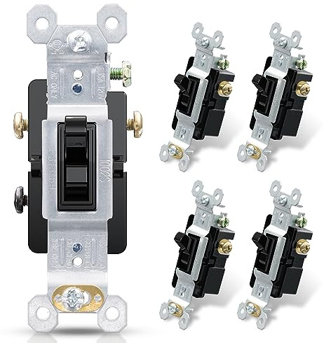 ELEGRP 3 Way Toggle Light Switch, 15 Amp, 120 V, Toggle Framed AC Quiet Switch, in Wall On/Off Switch Replacement, Self-Grounding, Residential and Commercial Grade, UL Listed (5 Pack, Glossy Black)