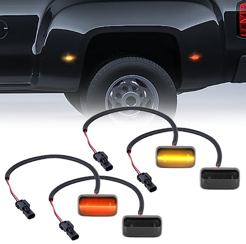 Gempro LED Dually Fender Side Marker Lights for 2015-2023 Chevy Silverado GMC Sierra 2500 3500 Amber Red Dual Rear Wheel Bed Marker Lamps, Smoked Len 4PCS