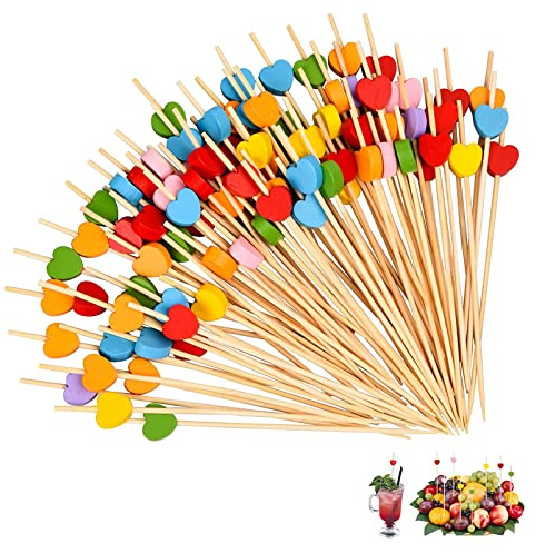 Eowppue Palillos para Aperitivos 100 Piezas Palillos De Cóctel Bambu De 12 Cm con Decoraciones para Cócteles, Pasteles Barbacoas, Fiesta Y Boda Decoración (Amor Color)