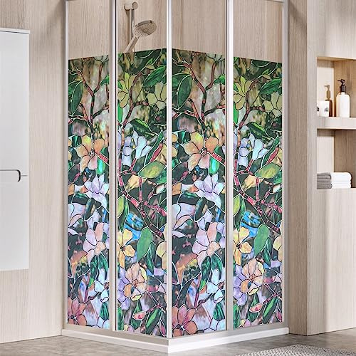 JOLIHOME Film D'intimité pour Fenêtre Autocollant pour Fenêtre en Verre Teinté Film Vinyle Dépoli sans Colle Rouleaux D'adhésif Statique pour la Douche Salle de Bain Orchidées Colorées 44.5x200cm
