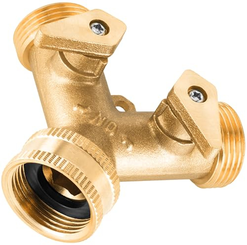 Poppstar Verteiler 3/4 Zoll Wasser (komplett aus Messing) für Wasserhahn, Waschmaschine, Küche & Garten (2 Auslaufventile einzeln absperrbar)